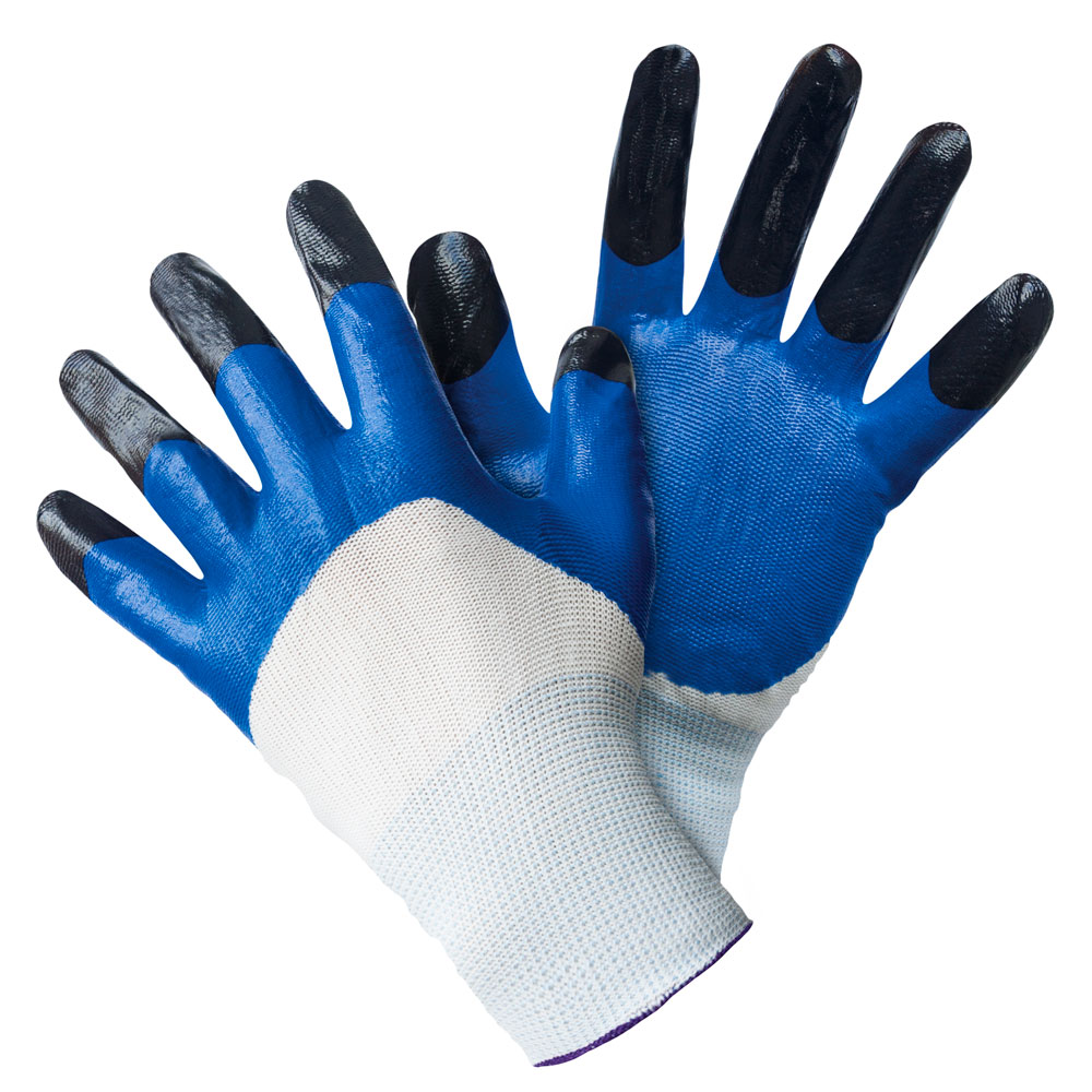 Перчатки нейлоновые Черные пальцы облитые Синие